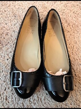 Naturalizer Black Patent Leather Buckle Flats